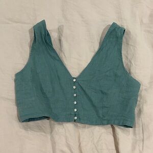 Madewell Teal Button-Up Crop Top
